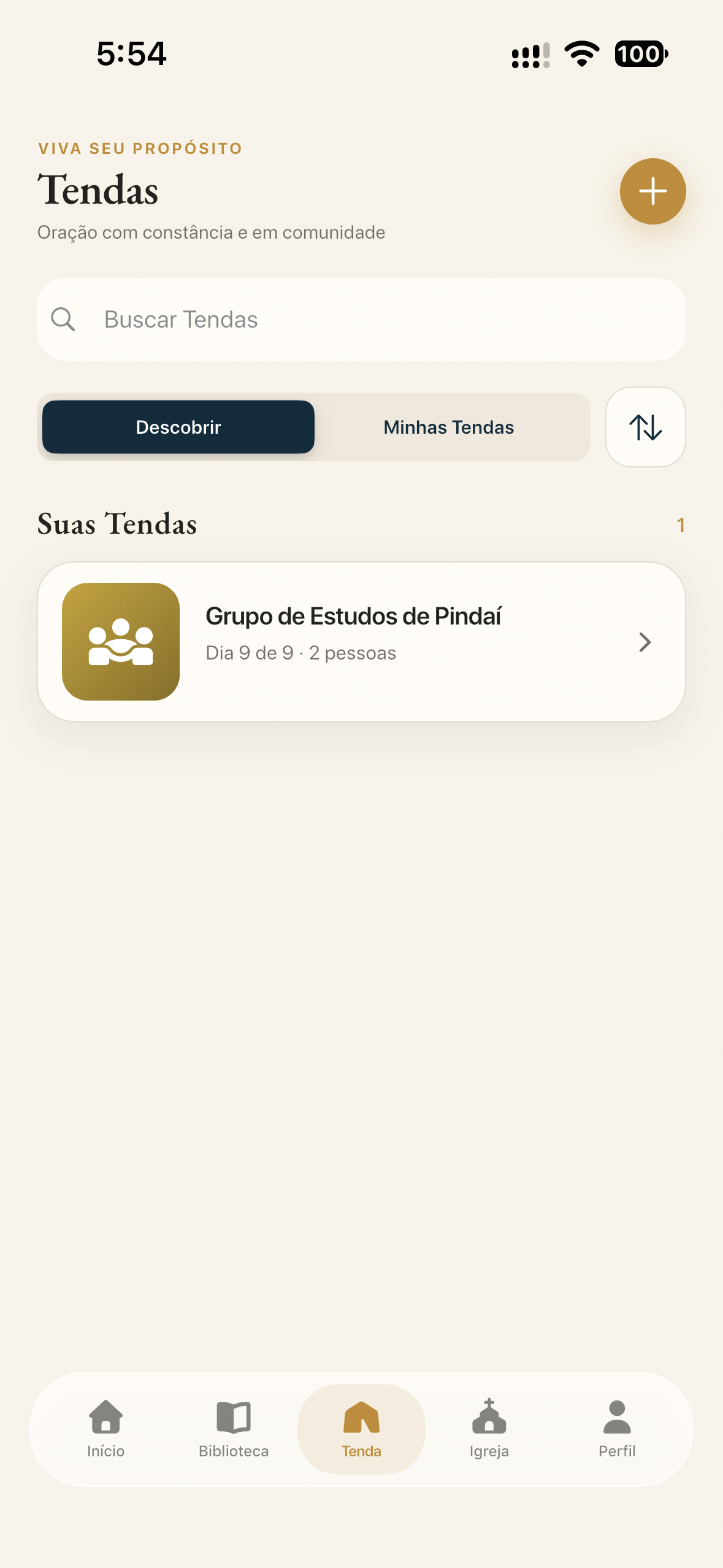 Tela de Tendas do app Propósito Santo